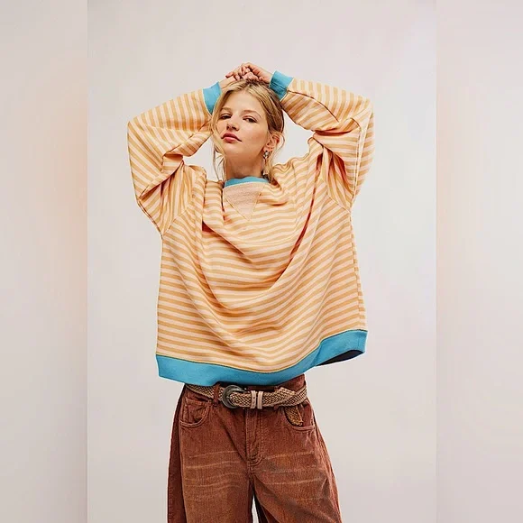 Free People Classic Striped Crew NWOT - Picture 2 of 8